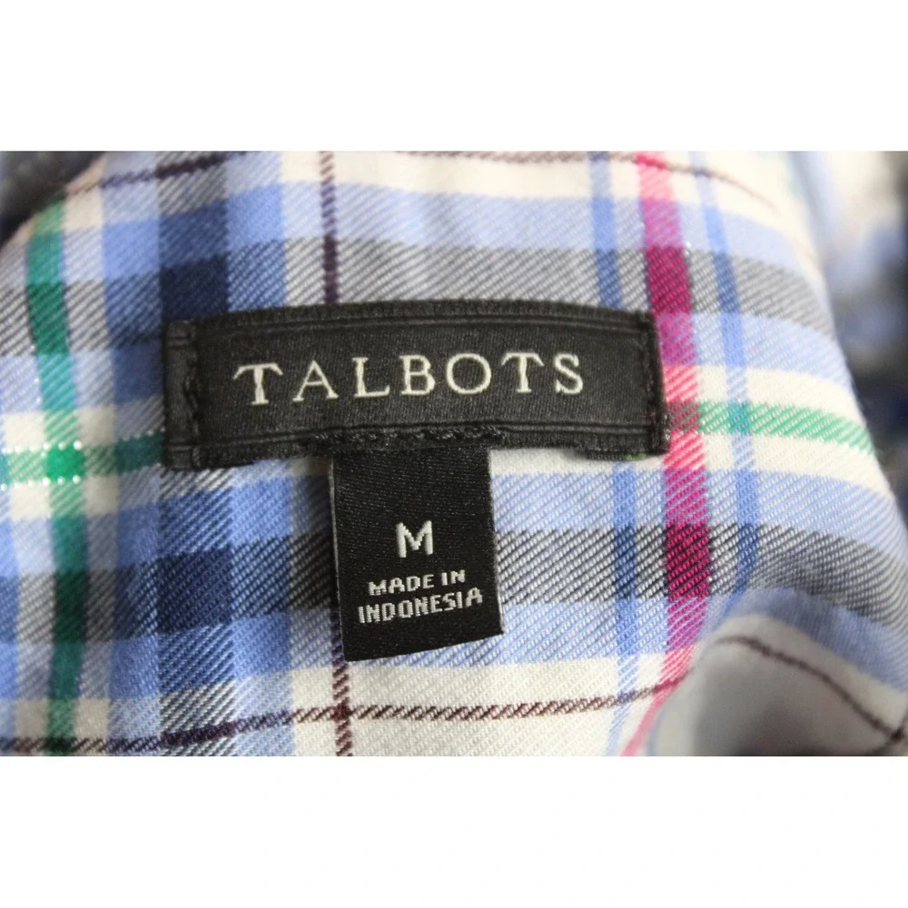 Talbots M Blue Multi Plaid Flannel Button Down Shirt Metallic Thread Long Sleeve - Picture 6 of 7